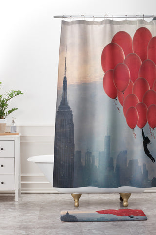 Maybe Sparrow Photography Floating Over The City Shower Curtain And Mat