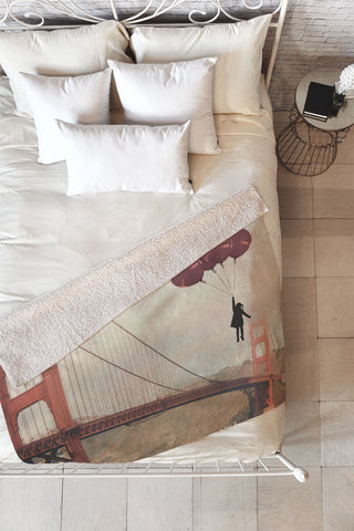 Maybe Sparrow Photography Floating Over The Golden Gate Fleece Throw Blanket