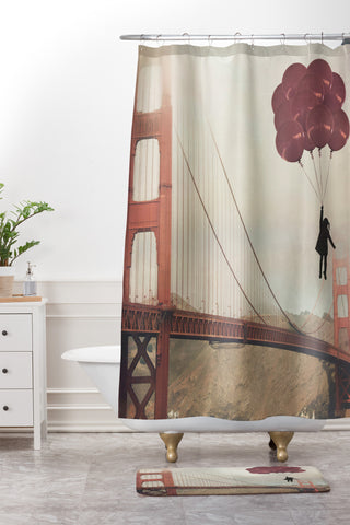 Maybe Sparrow Photography Floating Over The Golden Gate Shower Curtain And Mat