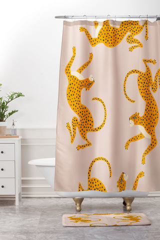 Megan Galante Leopard Race pink Shower Curtain And Mat