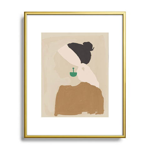 Megan Galante Minimalist Woman with Green Ea Metal Framed Art Print