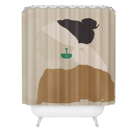 Megan Galante Minimalist Woman with Green Ea Shower Curtain