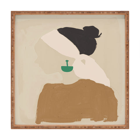 Megan Galante Minimalist Woman with Green Ea Square Tray