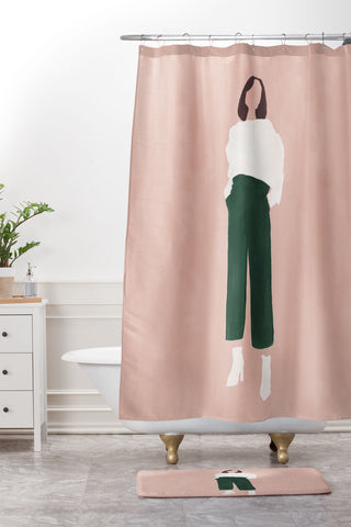 Megan Galante Pink and Green Shower Curtain And Mat