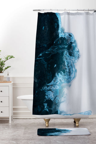Michael Schauer Abstract Aerial Lake in Iceland Shower Curtain And Mat