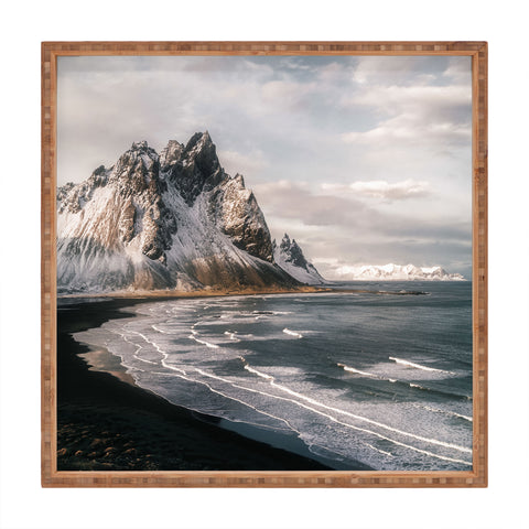 Michael Schauer Stokksnes Icelandic Mountain Beach Sunset Square Tray