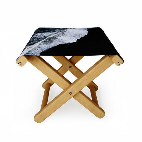 Michael Schauer Waves crashing on a black sand beach Folding Stool