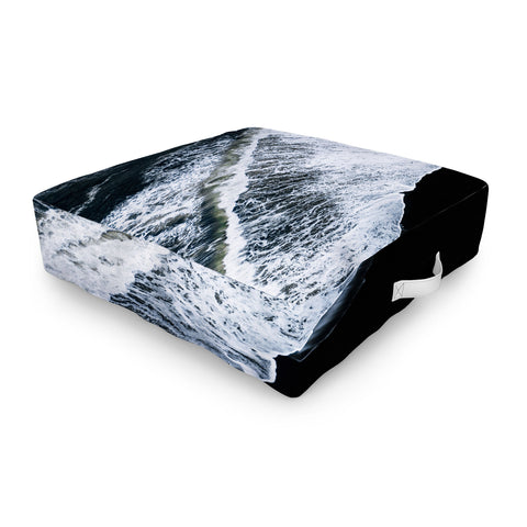 Michael Schauer Waves crashing on a black sand beach Outdoor Floor Cushion