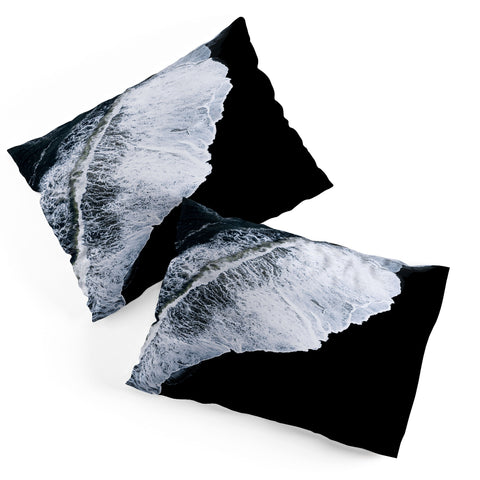 Michael Schauer Waves crashing on a black sand beach Pillow Shams