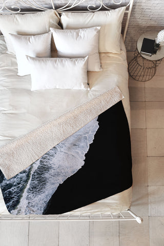 Michael Schauer Waves crashing on a black sand beach Fleece Throw Blanket