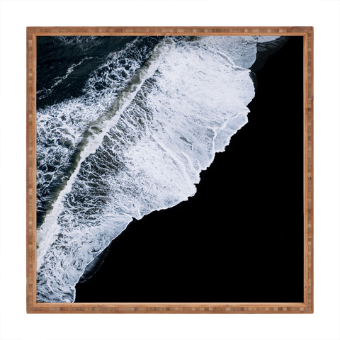 Michael Schauer Waves crashing on a black sand beach Square Tray