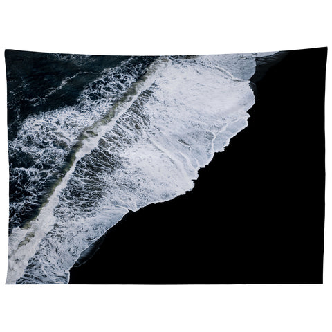 Michael Schauer Waves crashing on a black sand beach Tapestry