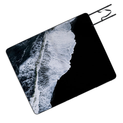 Michael Schauer Waves crashing on a black sand beach Picnic Blanket
