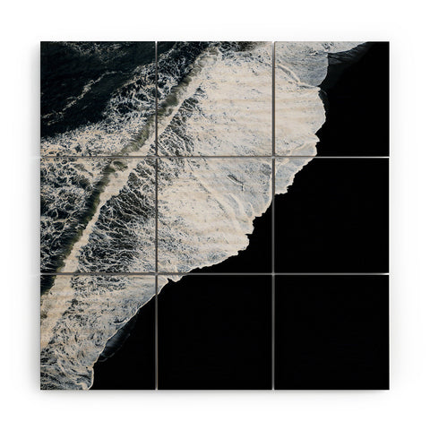 Michael Schauer Waves crashing on a black sand beach Wood Wall Mural