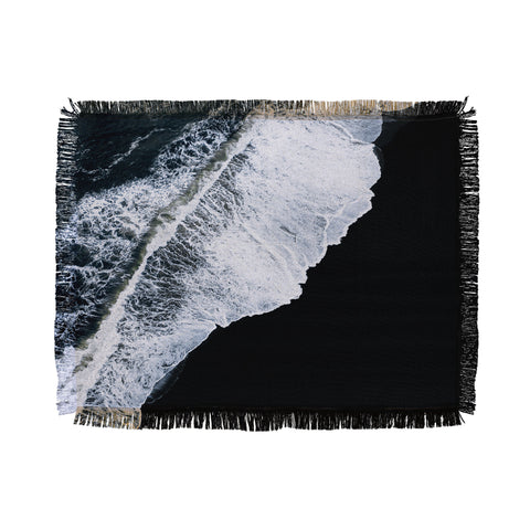 Michael Schauer Waves crashing on a black sand beach Throw Blanket