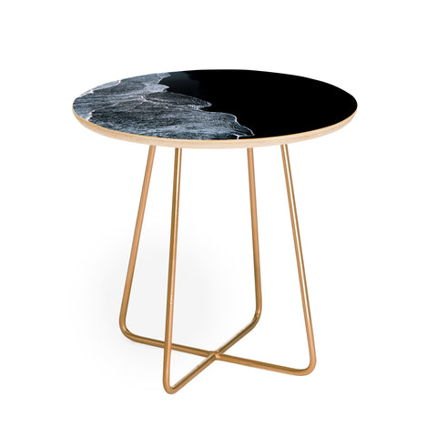 Michael Schauer Waves on a black sand beach Round Side Table