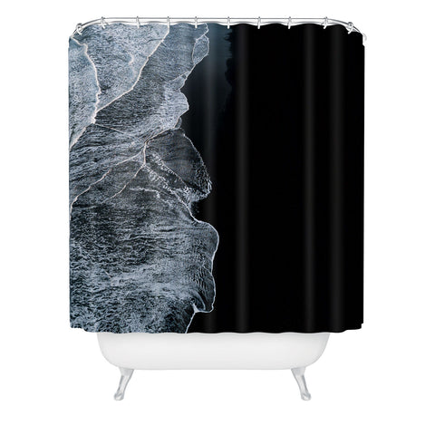 Michael Schauer Waves on a black sand beach Shower Curtain