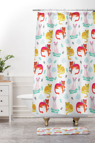 MICHELE PAYNE Grumpy Cats Shower Curtain And Mat