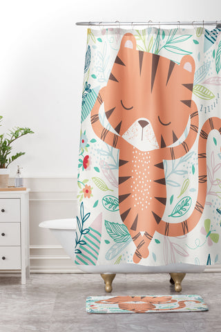 MICHELE PAYNE Sleeping Tiger Shower Curtain And Mat