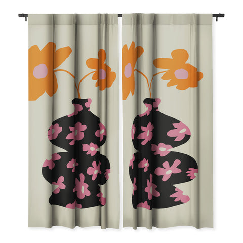 Miho Black floral Vase Blackout Non Repeat