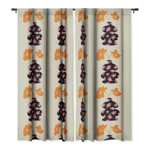 Miho Black floral Vase Blackout Window Curtain