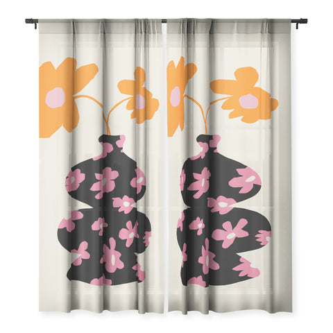 Miho Black floral Vase Sheer Non Repeat