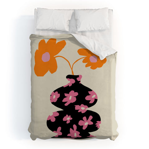 Miho Black floral Vase Duvet Cover