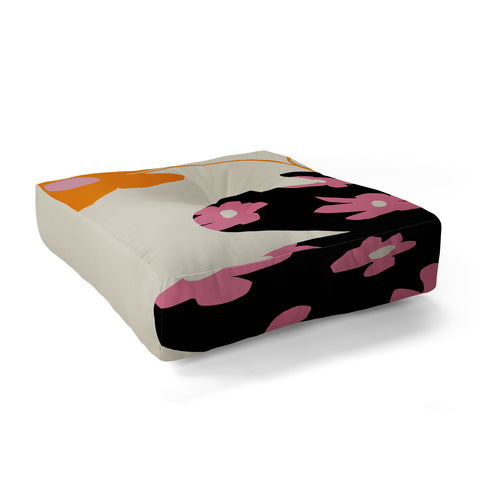 Miho Black floral Vase Floor Pillow Square