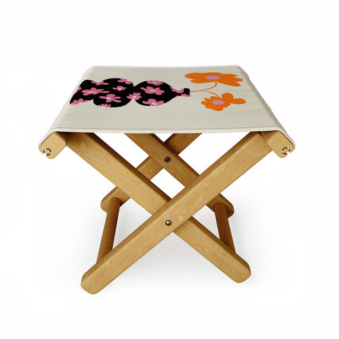 Miho Black floral Vase Folding Stool