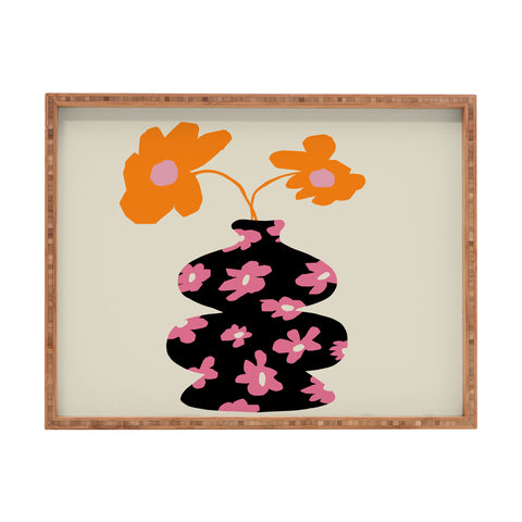 Miho Black floral Vase Rectangular Tray