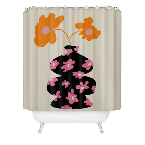 Miho Black floral Vase Shower Curtain