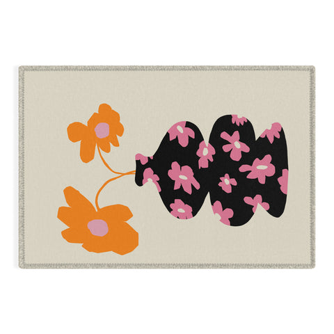 Miho Black floral Vase Outdoor Rug