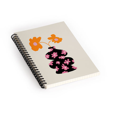 Miho Black floral Vase Spiral Notebook