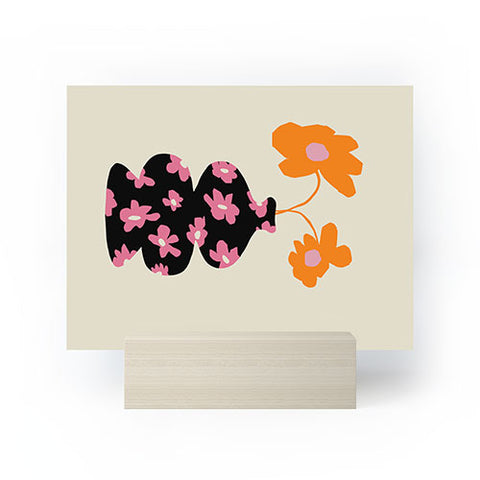 Miho Black floral Vase Mini Art Print