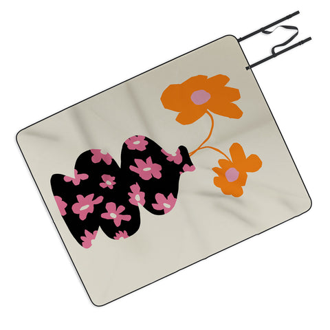 Miho Black floral Vase Picnic Blanket