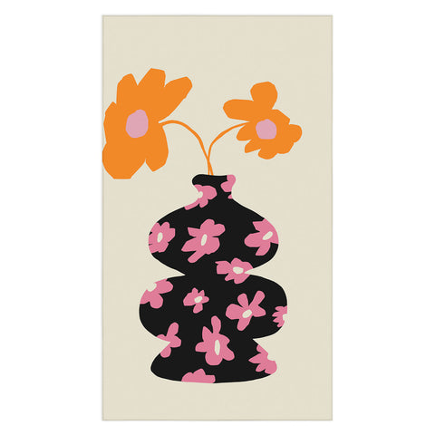 Miho Black floral Vase Tablecloth