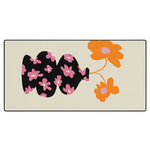 Miho Black floral Vase Desk Mat