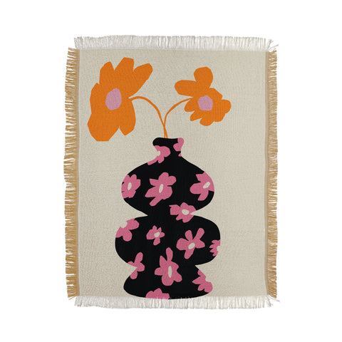 Miho Black floral Vase Throw Blanket