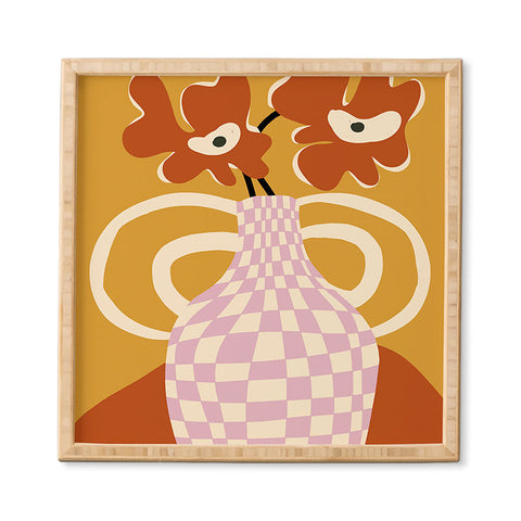Miho Checkered retro flower pot Framed Wall Art