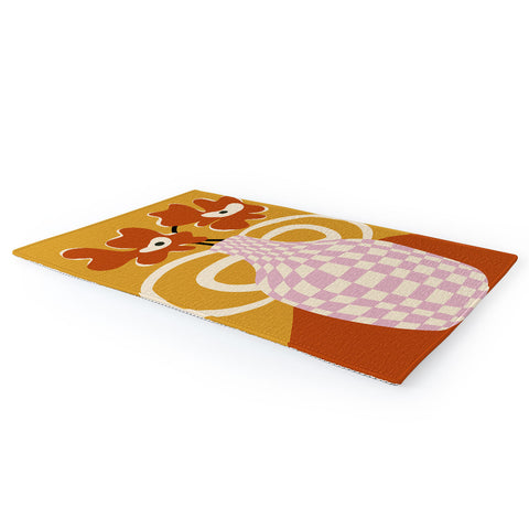 Miho Checkered retro flower pot Area Rug