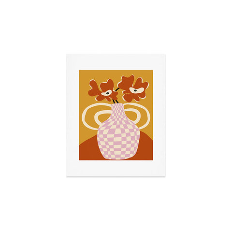 Miho Checkered retro flower pot Art Print