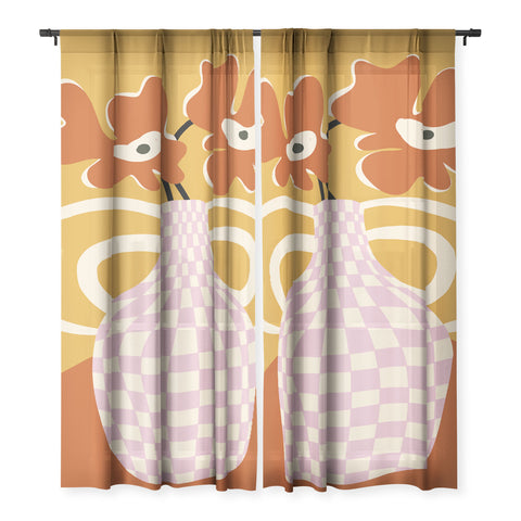 Miho Checkered retro flower pot Sheer Non Repeat