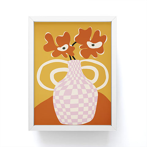 Miho Checkered retro flower pot Framed Mini Art Print