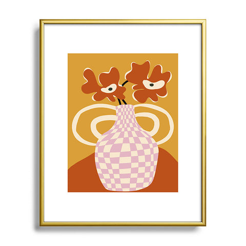 Miho Checkered retro flower pot Metal Framed Art Print