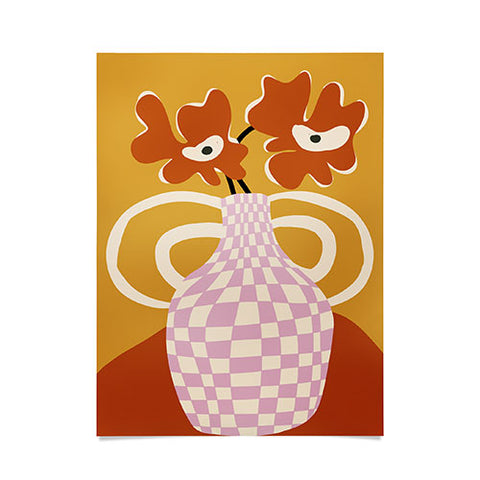 Miho Checkered retro flower pot Poster