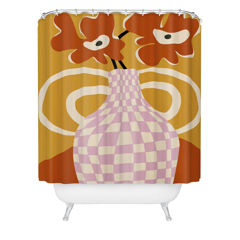 Miho Checkered retro flower pot Shower Curtain