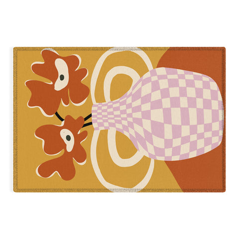 Miho Checkered retro flower pot Outdoor Rug