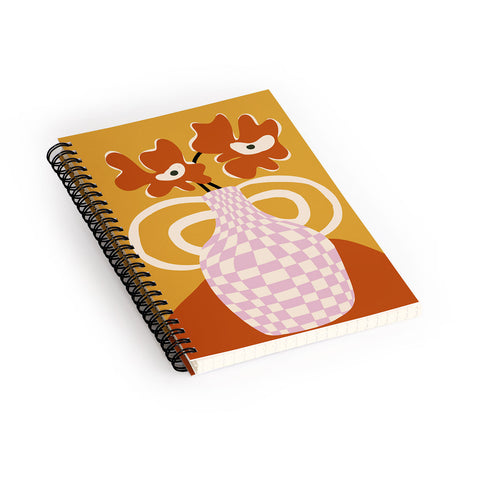 Miho Checkered retro flower pot Spiral Notebook