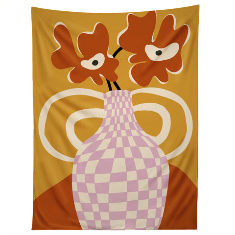 Miho Checkered retro flower pot Tapestry