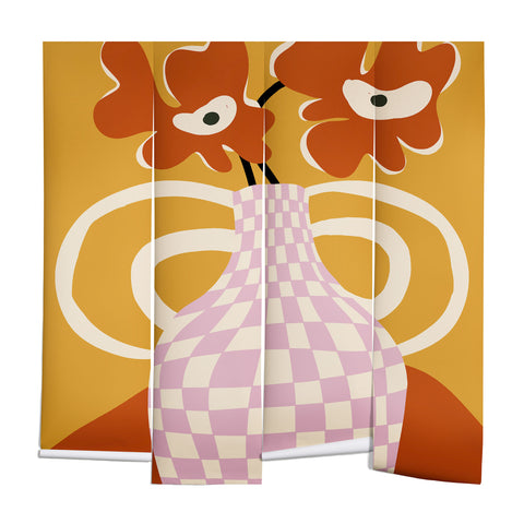 Miho Checkered retro flower pot Wall Mural